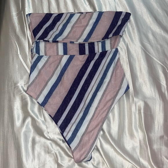 One piece bathing suit never worn! Cheeky with pink, blue, and white stripes. - Picture 1 of 4